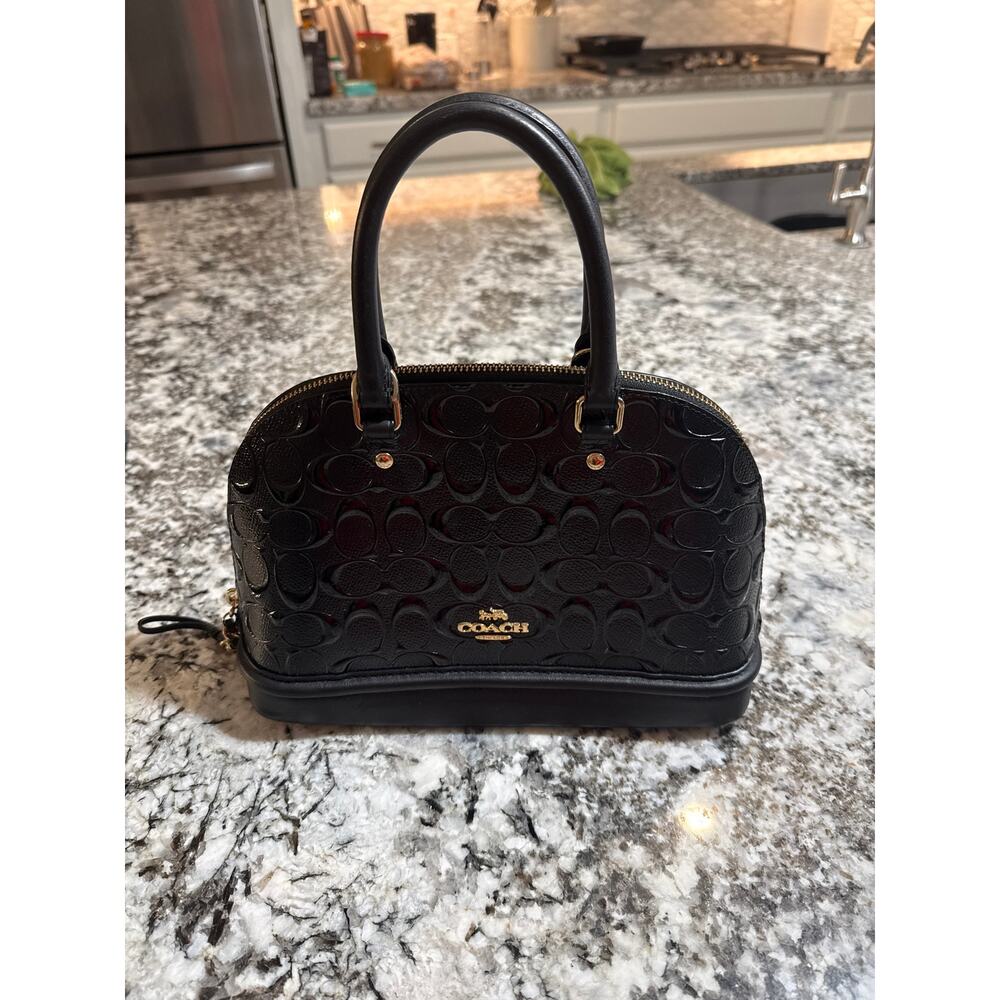 COACH Sierra Signature Debossed Black Patent Leather Satchel Bag Purse Crossbody